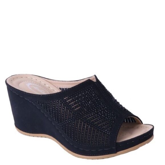 Italina White Rhinestone Embellished Comfort Padded Platform Wedge Sandal - Picture 6 of 7